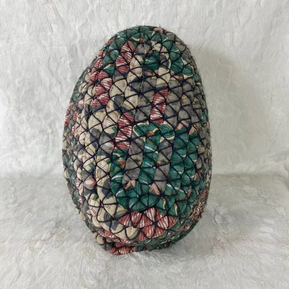 Vintage Handwoven fabric Basket Polyester 2 handle oblong 90's Attic Find - Picture 3 of 9